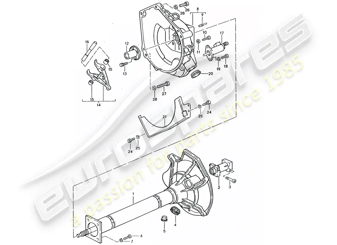 porsche 1988 (944) tubo central - caja de cambios manual diagrama de piezas
