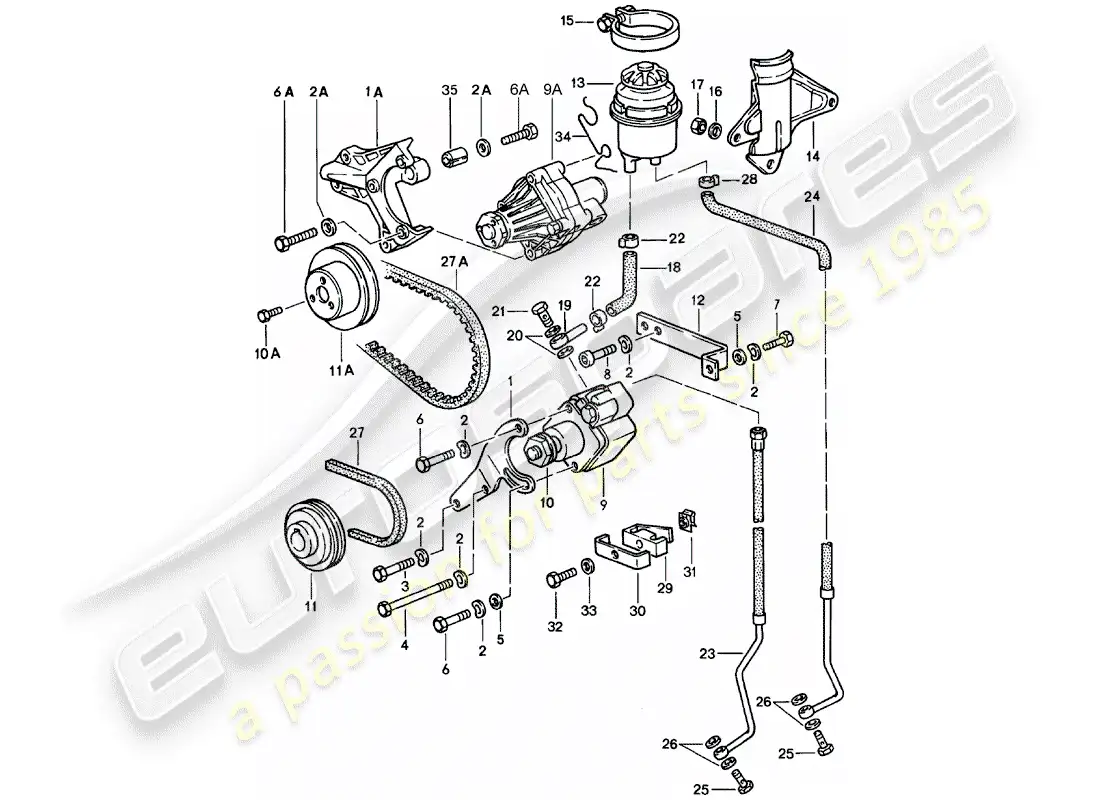 porsche 1984 (928) dirección - líneas diagrama de piezas