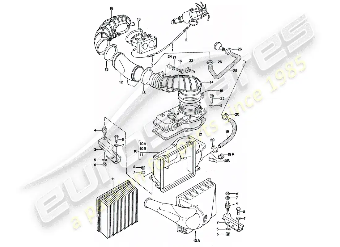porsche 1983 (924) sistema de limpieza de aire diagrama de piezas