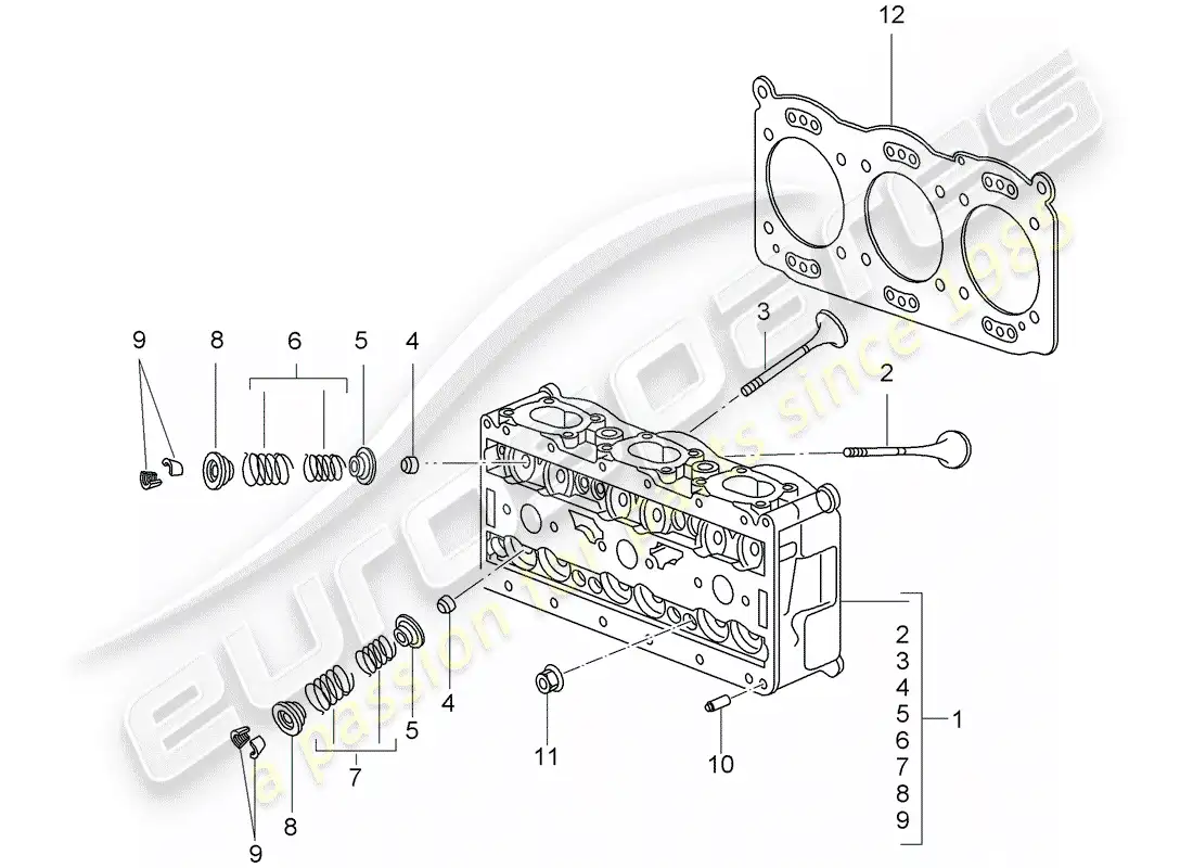 porsche 2008 (997-1 turbo / gt2) diagrama de piezas de la culata del cilindro