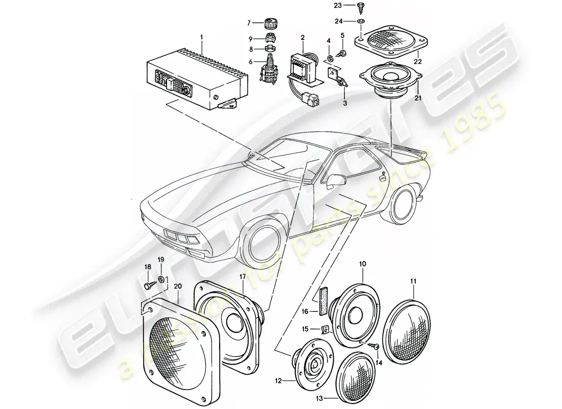 porsche 1985 (928) amplificador - altavoz diagrama de piezas