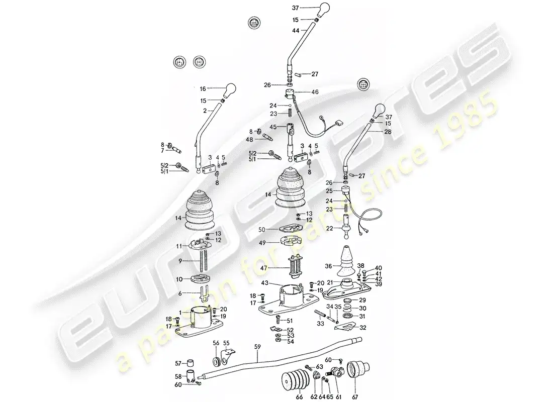 porsche 1977 (911) control de transmisión diagrama de piezas