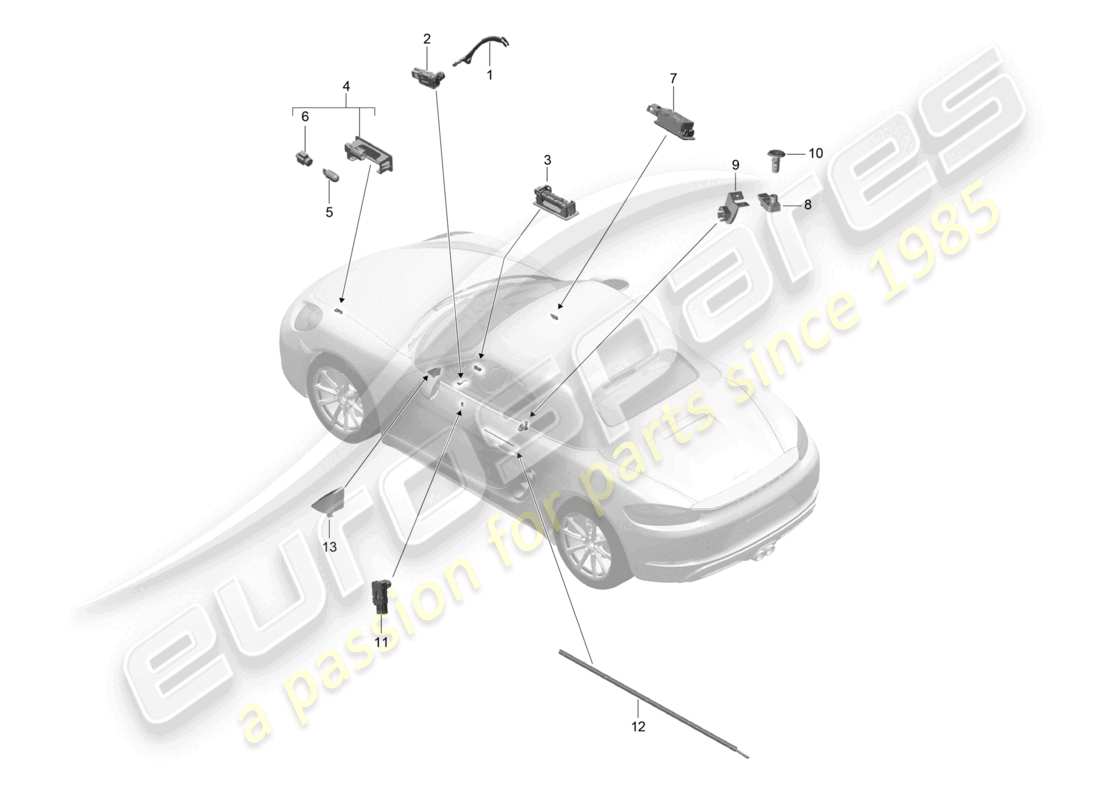 porsche 2024 (718 boxster) iluminación interior luz de advertencia de la puerta luz del espacio para los pies lámpara del maletero luz de la guantera luz espejo exterior diagrama de piezas