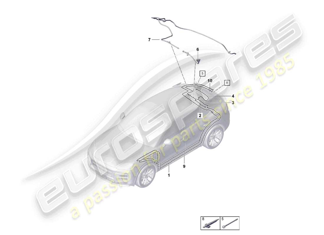 porsche 2024 (cayenne e3 pa) manguera trasera limpiaparabrisas trasero cámara de marcha atrás diagrama de piezas