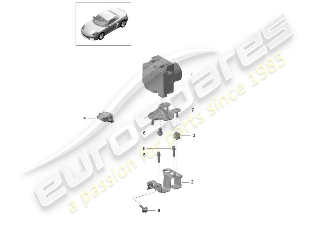 porsche 2021 (718 boxster) diagrama de piezas del sistema de frenos antibloqueo de la unidad hidráulica -abs-