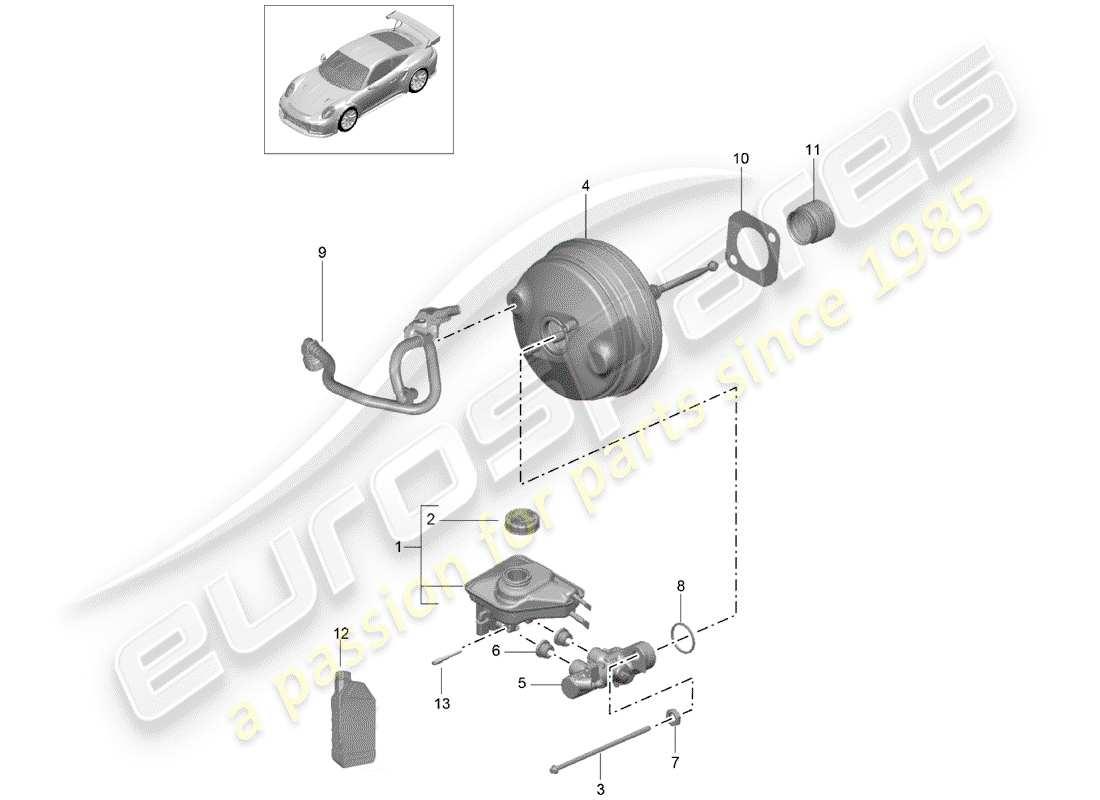 porsche 2018 (991-2 turbo) diagrama de piezas del cilindro maestro de freno