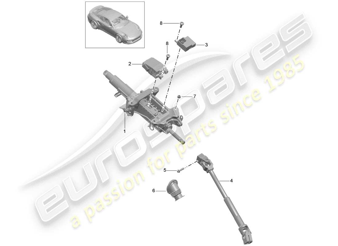 porsche 2018 (991-2 turbo) diagrama de piezas de la columna de dirección
