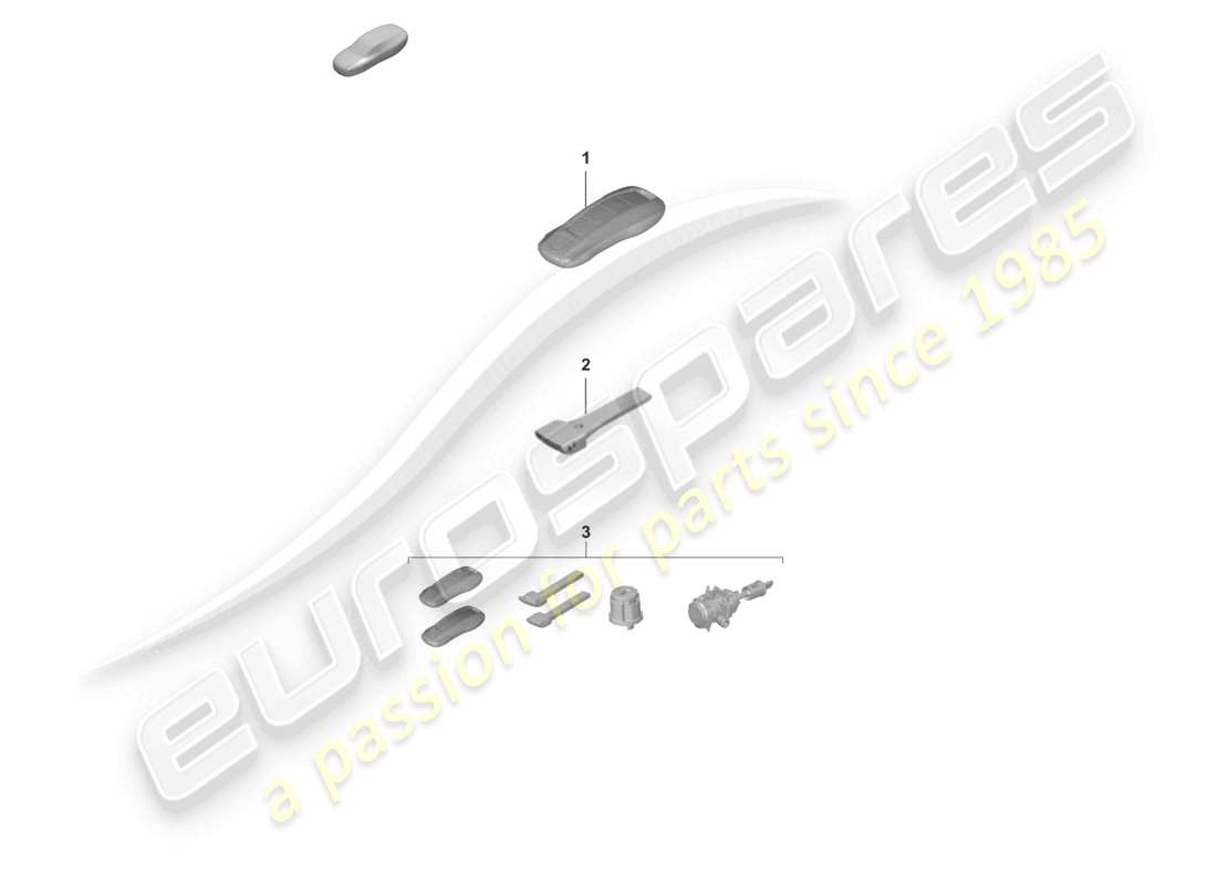 porsche 2021 (992-1 gt3/rs/st) transmisor portátil llave de emergencia con cerradura específica 1 juego de cilindros de cerradura con transmisor portátil y llave de emergencia sin número de cerradura estipulado diagrama de piezas