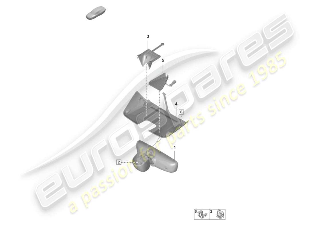 porsche 2021 (992-1 gt3/rs/st) diagrama de piezas de la cubierta del espejo interior