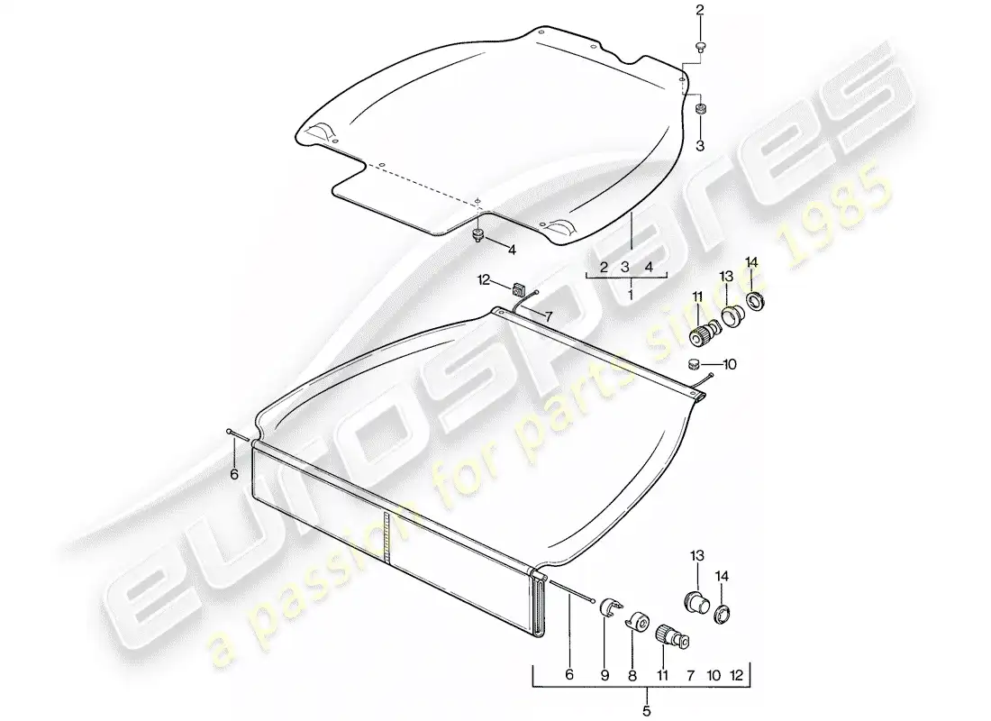 porsche 1981 (928) cubierta del maletero diagrama de piezas