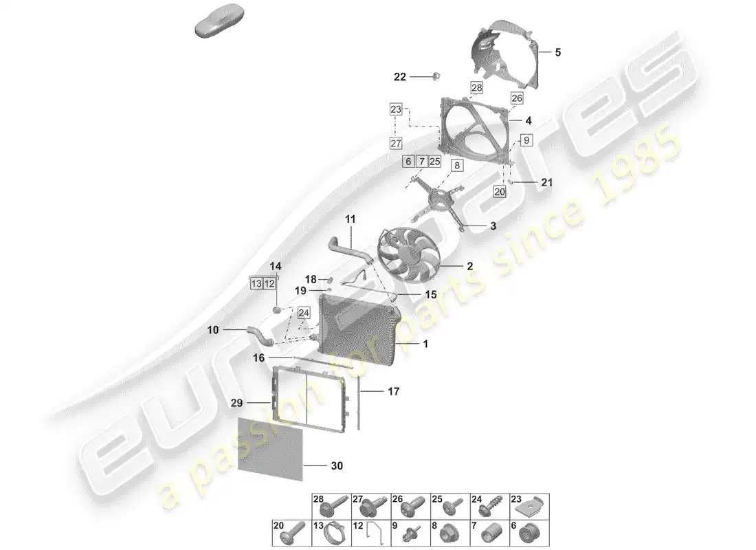 porsche 2019 (992-1) radiador diagrama de piezas