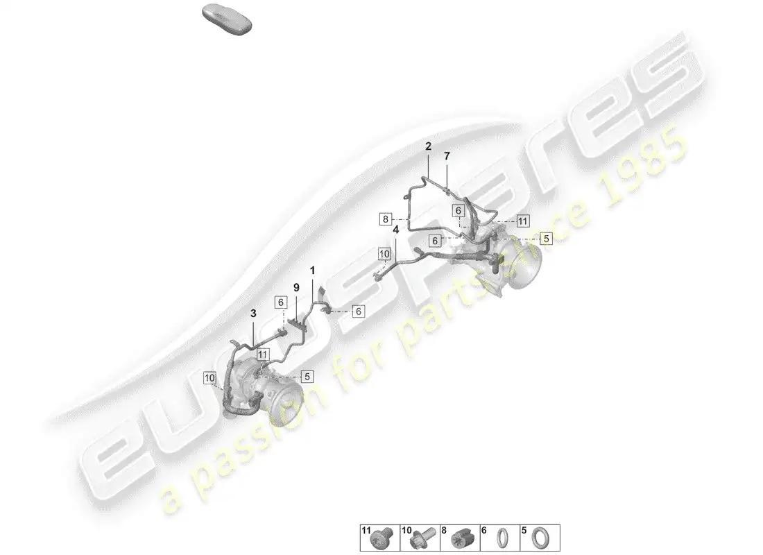 porsche 2019 (992-1) turbocompresor de gases de escape diagrama de piezas