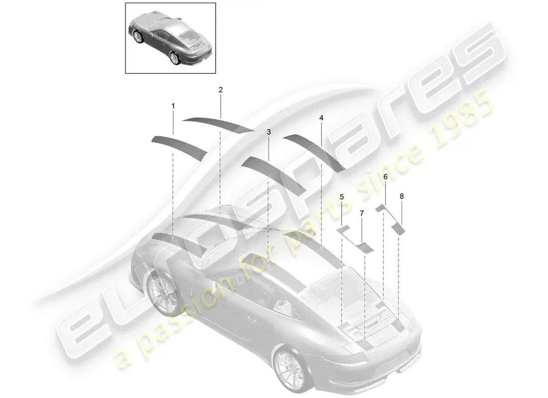 porsche 2018 (991-2 r/gt3/rs) recortar papel de aluminio diagrama de piezas