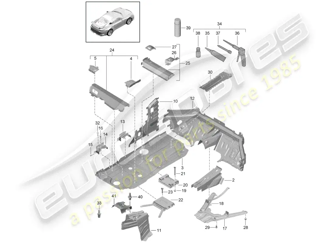 porsche 2018 (991-2 r/gt3/rs) bandeja del piso diagrama de piezas