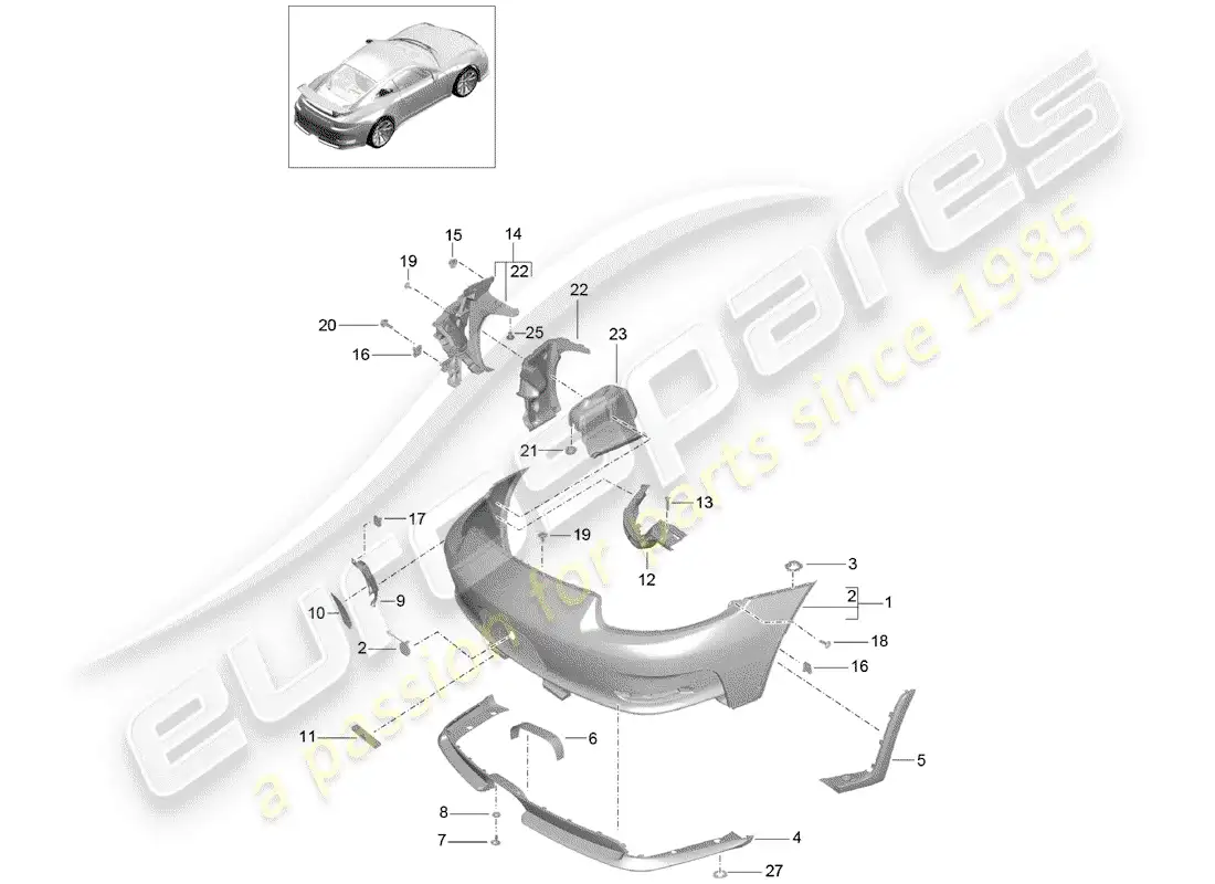 porsche 2018 (991-2 r/gt3/rs) parachoque diagrama de piezas