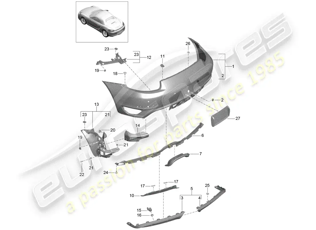 porsche 2016 (981 boxster) parachoque diagrama de piezas