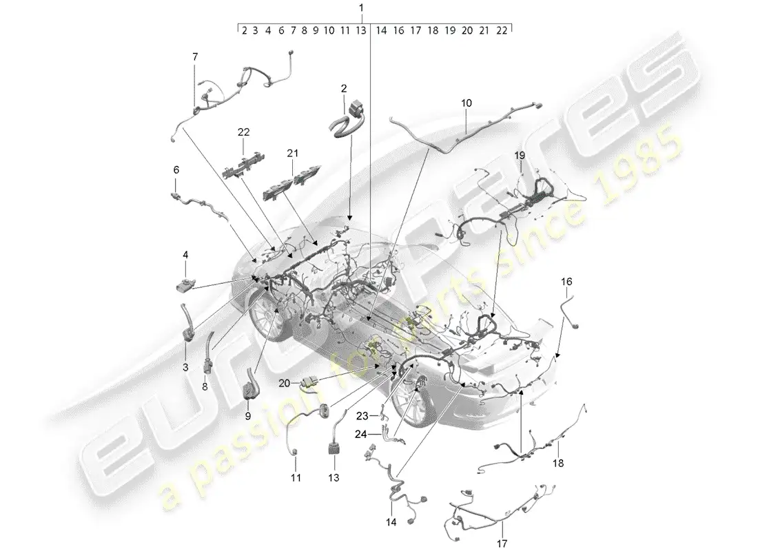 porsche 2018 (991-2 r/gt3/rs) cableando arneses diagrama de piezas