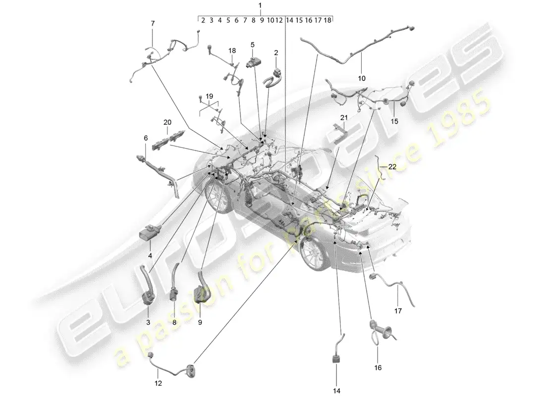 porsche 2018 (991-2 r/gt3/rs) cableando arneses diagrama de piezas