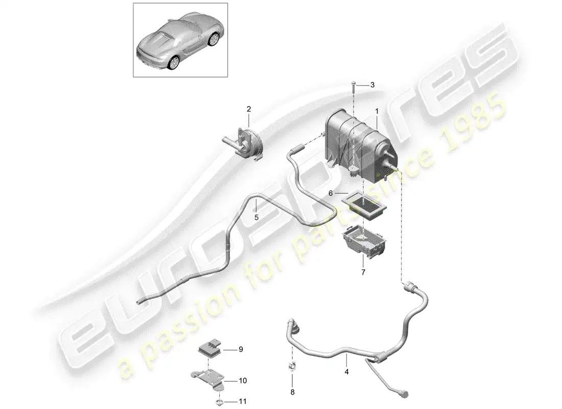 porsche 2016 (981 boxster spyder) bote de emisiones evaporativas diagrama de piezas