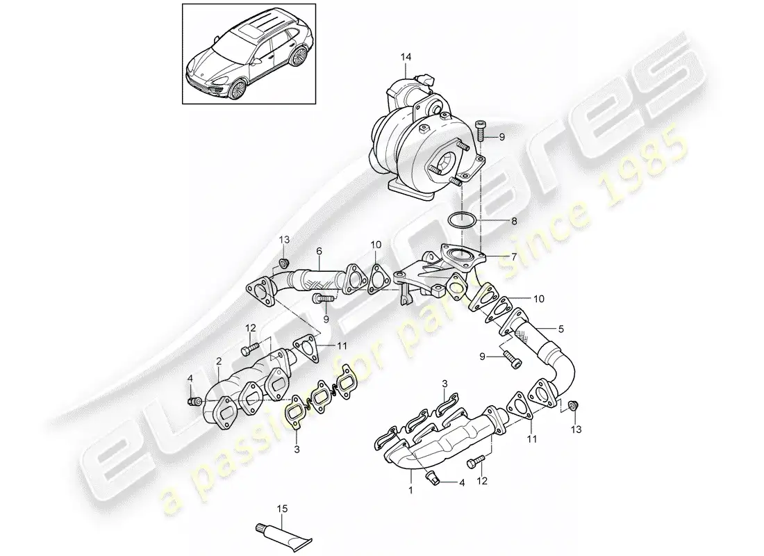 porsche 2013 (cayenne e2 92a) sistema de escape diagrama de piezas