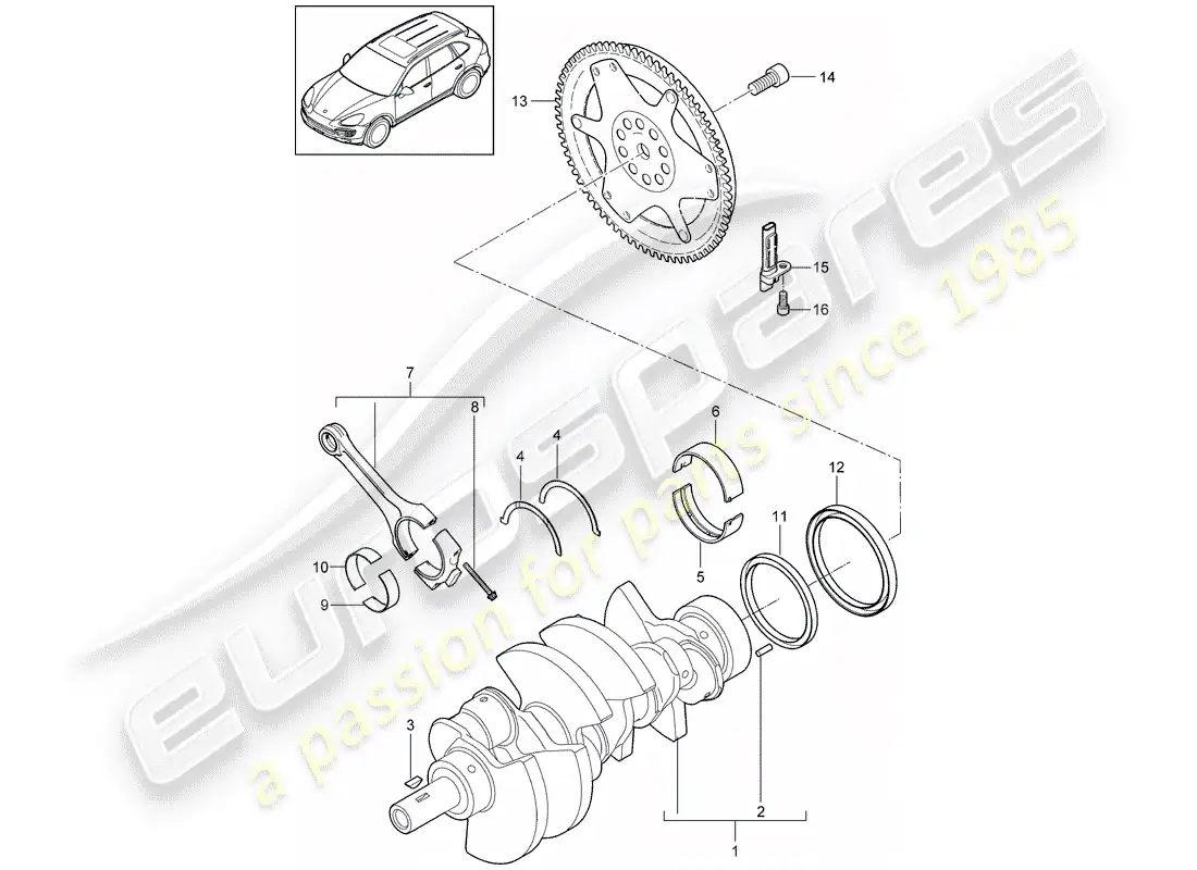 porsche 2013 (cayenne e2 92a) cigüeñal diagrama de piezas