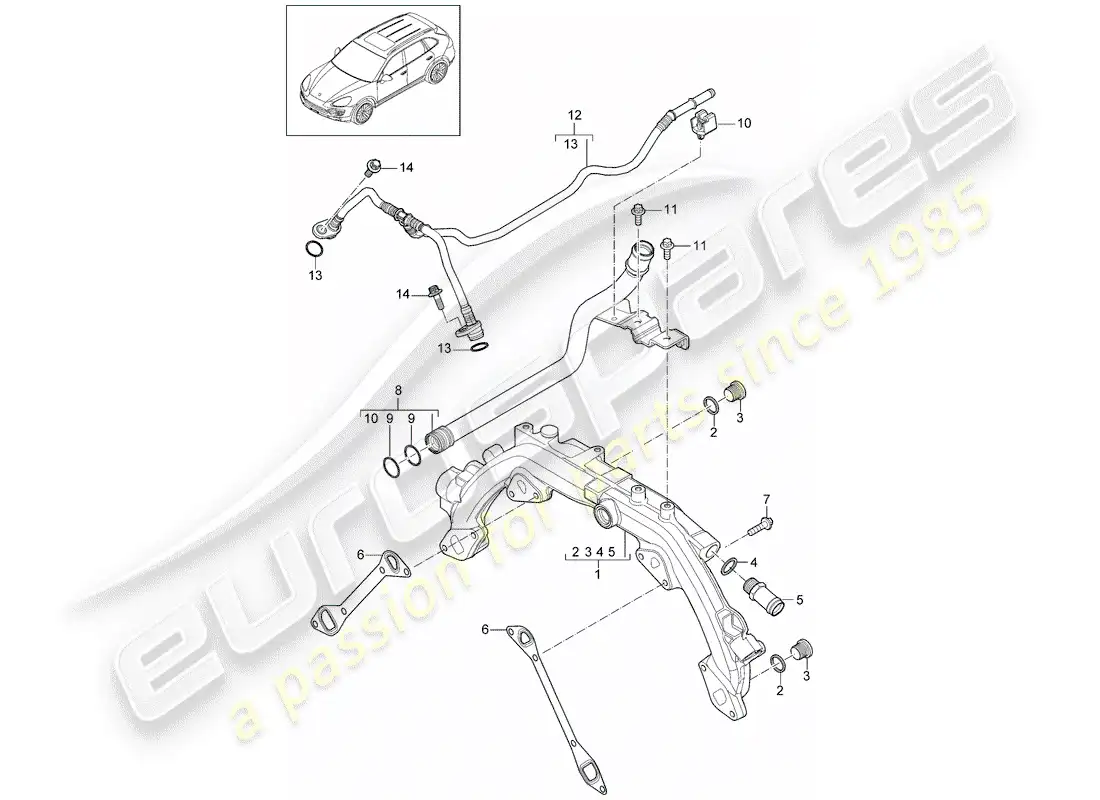 porsche 2013 (cayenne e2 92a) refrigeración por agua 1 diagrama de piezas