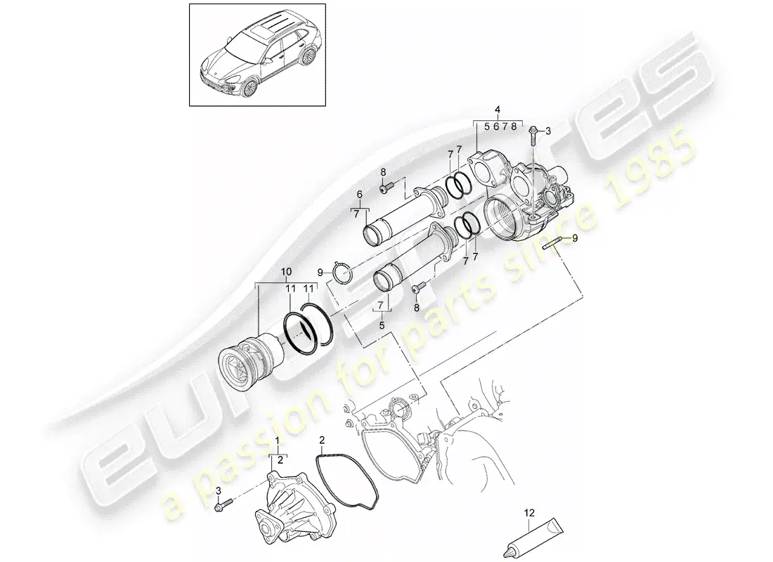 porsche 2013 (cayenne e2 92a) diagrama de piezas de la bomba de agua