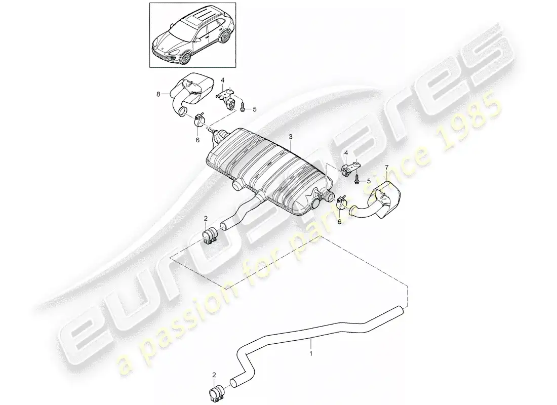 porsche 2012 (cayenne e2 92a) sistema de escape diagrama de piezas