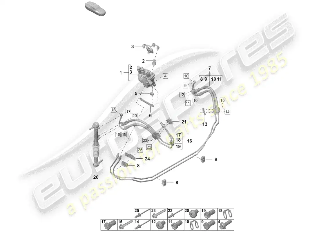 porsche 2019 (992-1) línea hidráulica diagrama de piezas