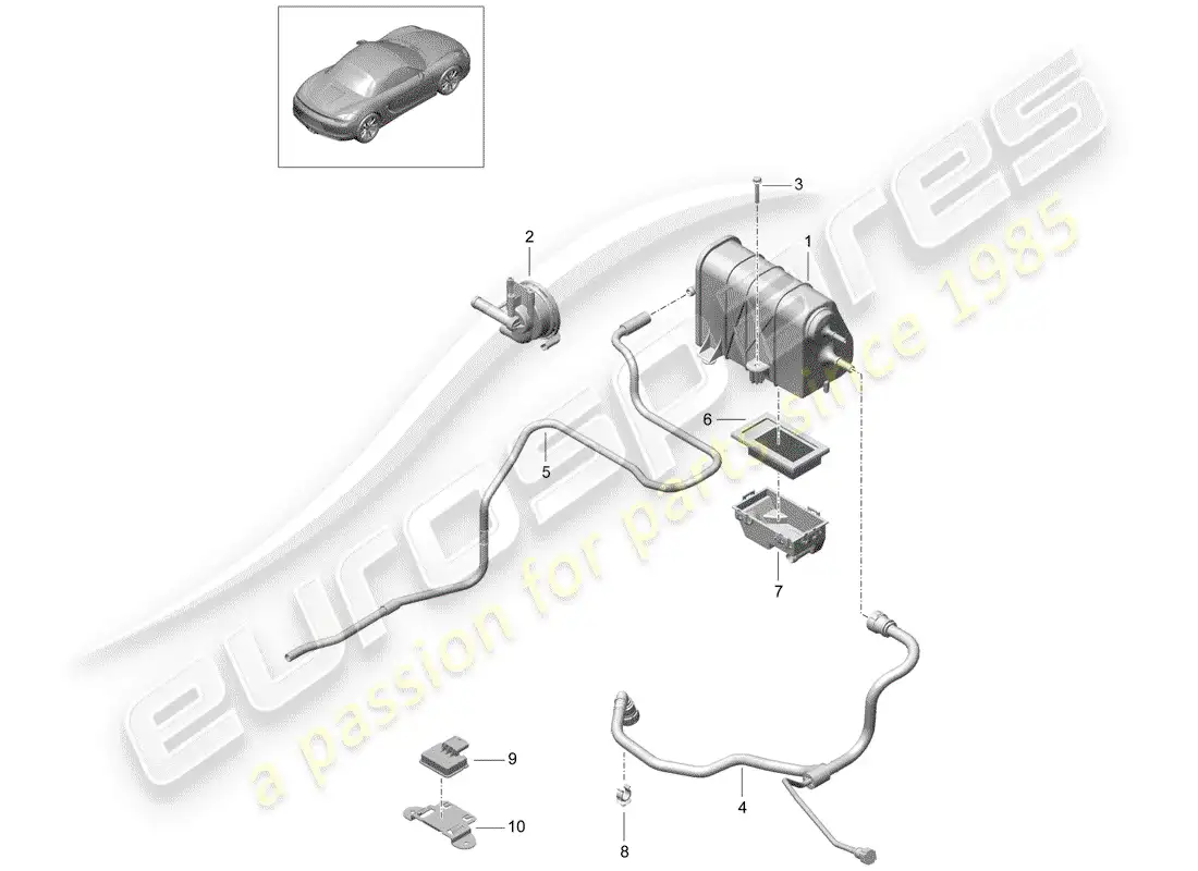 porsche 2014 (981 boxster) bote de emisiones evaporativas diagrama de piezas