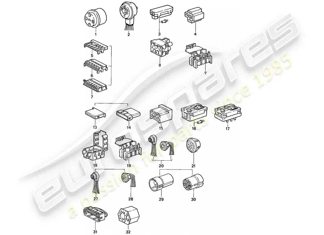 porsche 1988 (911) carcasa del conector diagrama de piezas