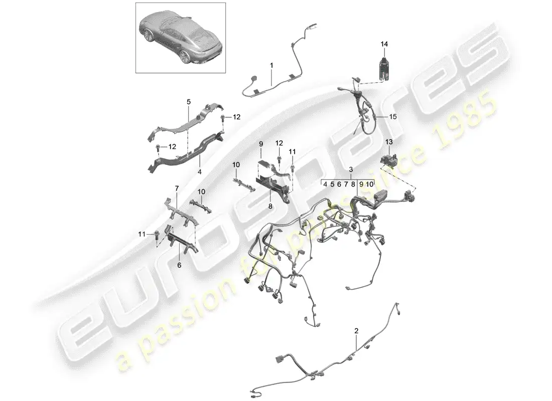 porsche 2014 (991-1 turbo) cableando arneses diagrama de piezas