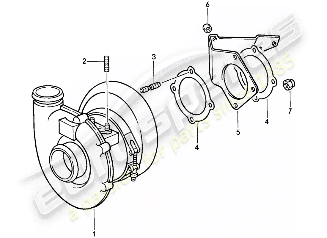 porsche 1987 (911) turbocompresor de gases de escape diagrama de piezas