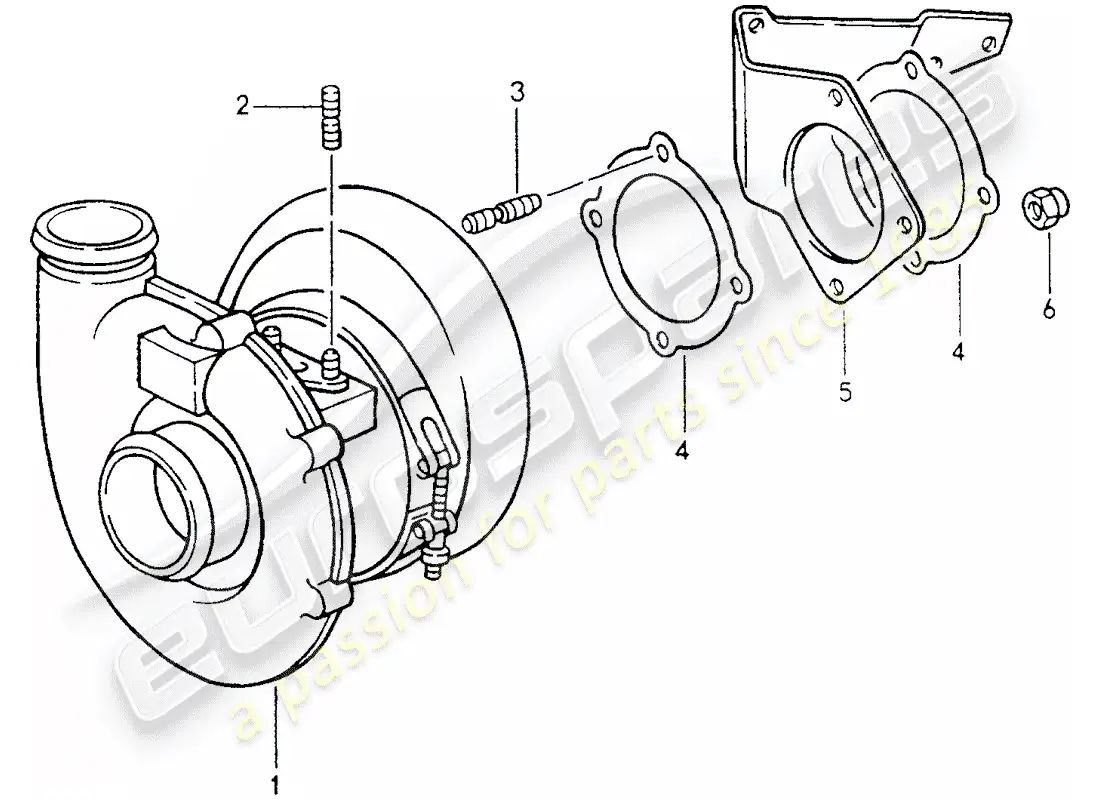 porsche 1989 (964) turbocompresor de gases de escape diagrama de piezas