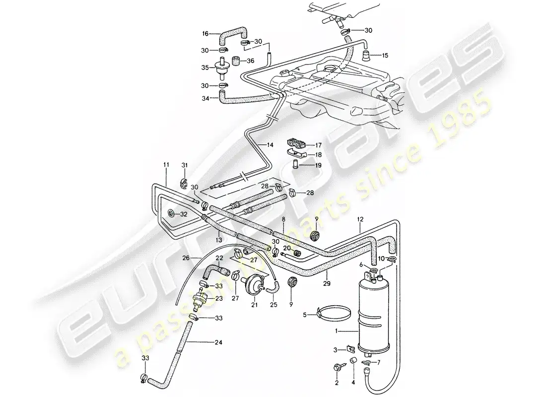 porsche 1992 (968) ventilación del tanque diagrama de piezas