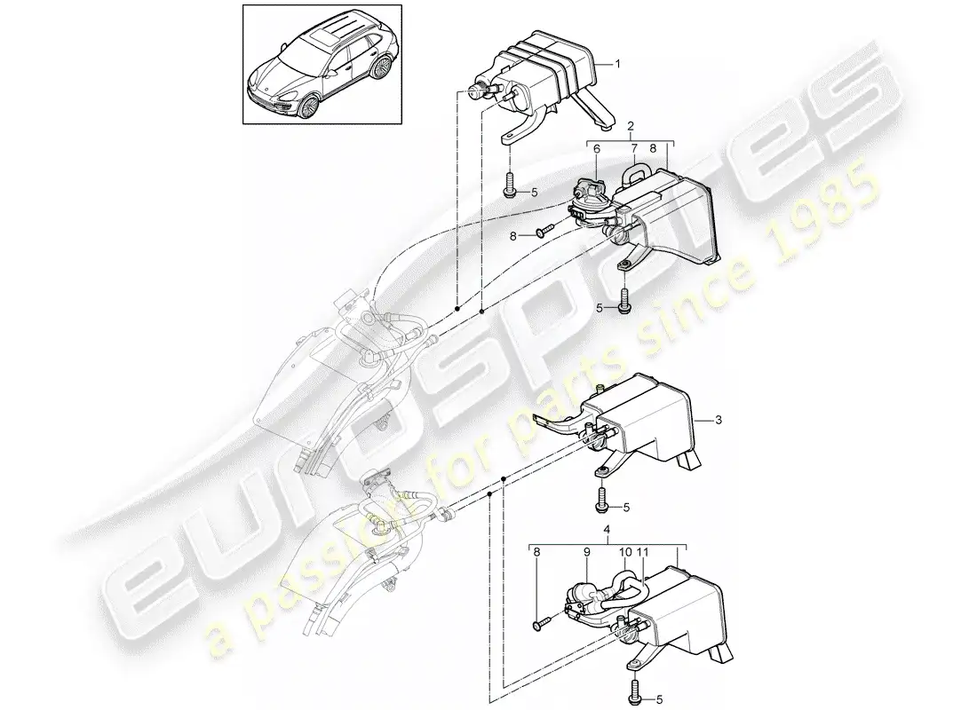 porsche 2013 (cayenne e2 92a) bote de emisiones evaporativas diagrama de piezas