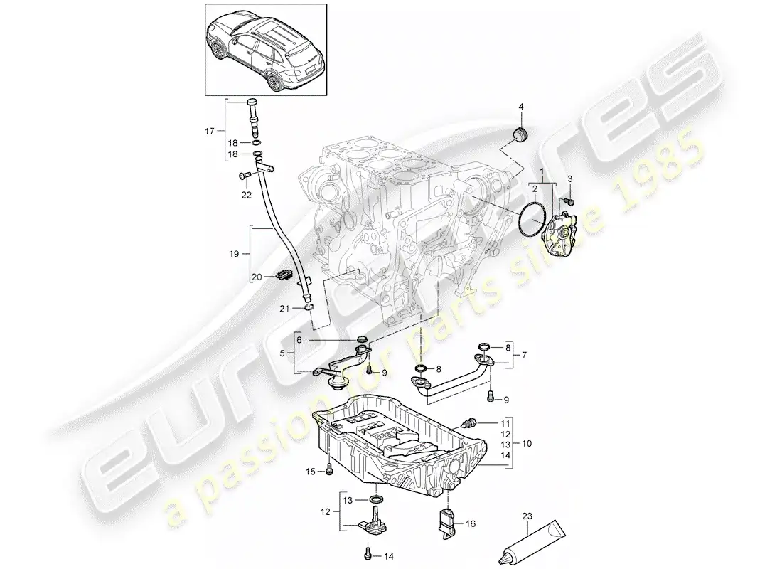 porsche 2013 (cayenne e2 92a) diagrama de piezas de la bomba de aceite