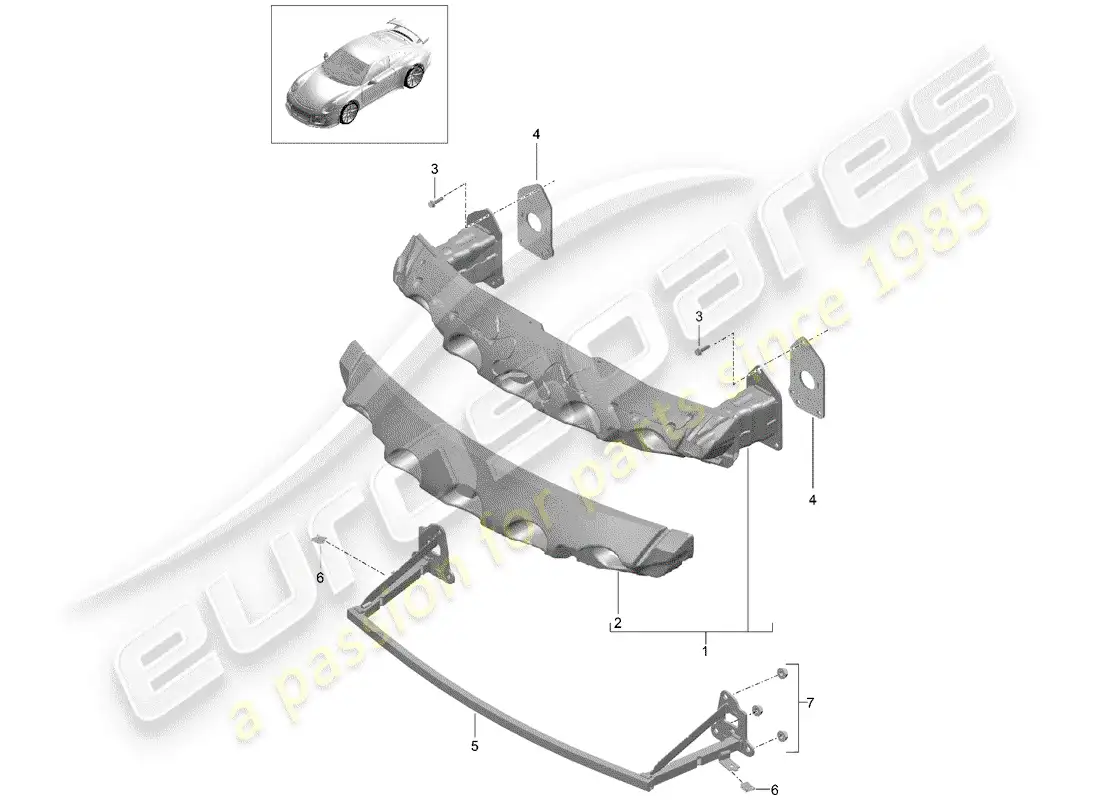 porsche 2016 (991-1 r/gt3/rs) soporte de parachoques diagrama de piezas