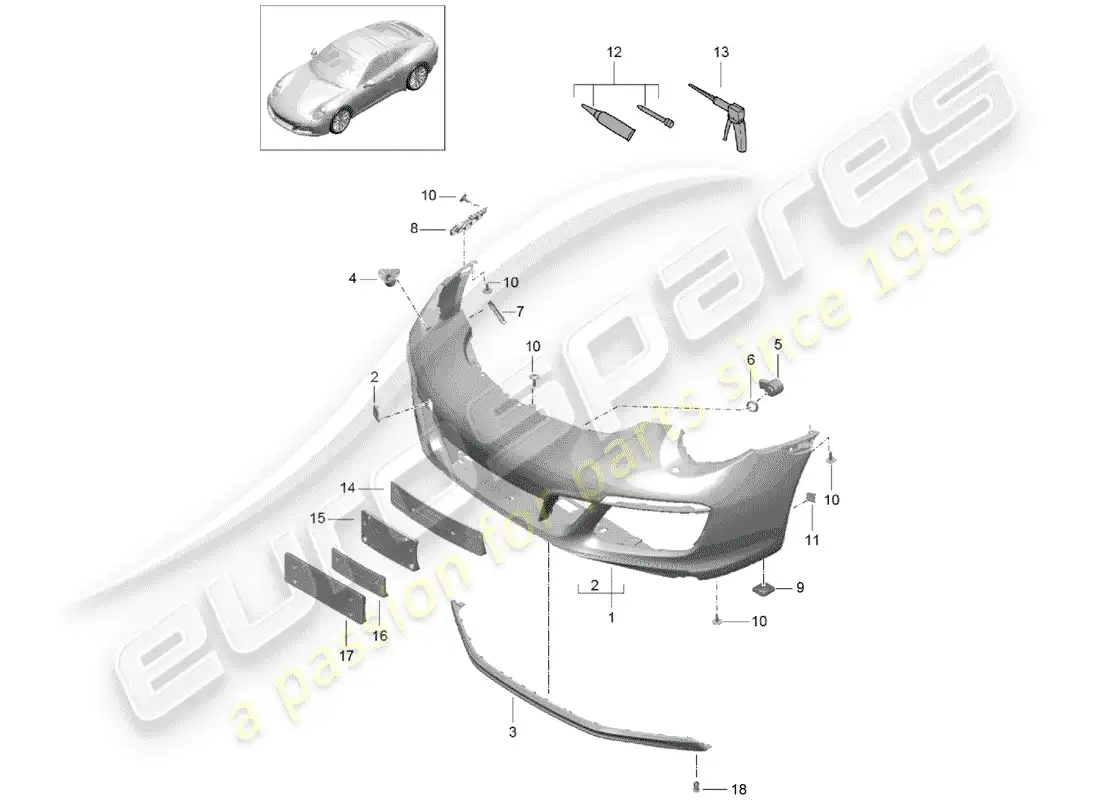 porsche 2020 (991-2) parachoque diagrama de piezas