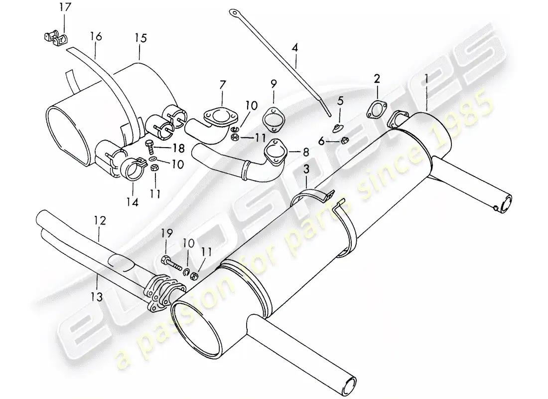 porsche 1965 (356b/356c) sistema de escape - versión deportiva - retenedor - nr. 1 diagrama de piezas