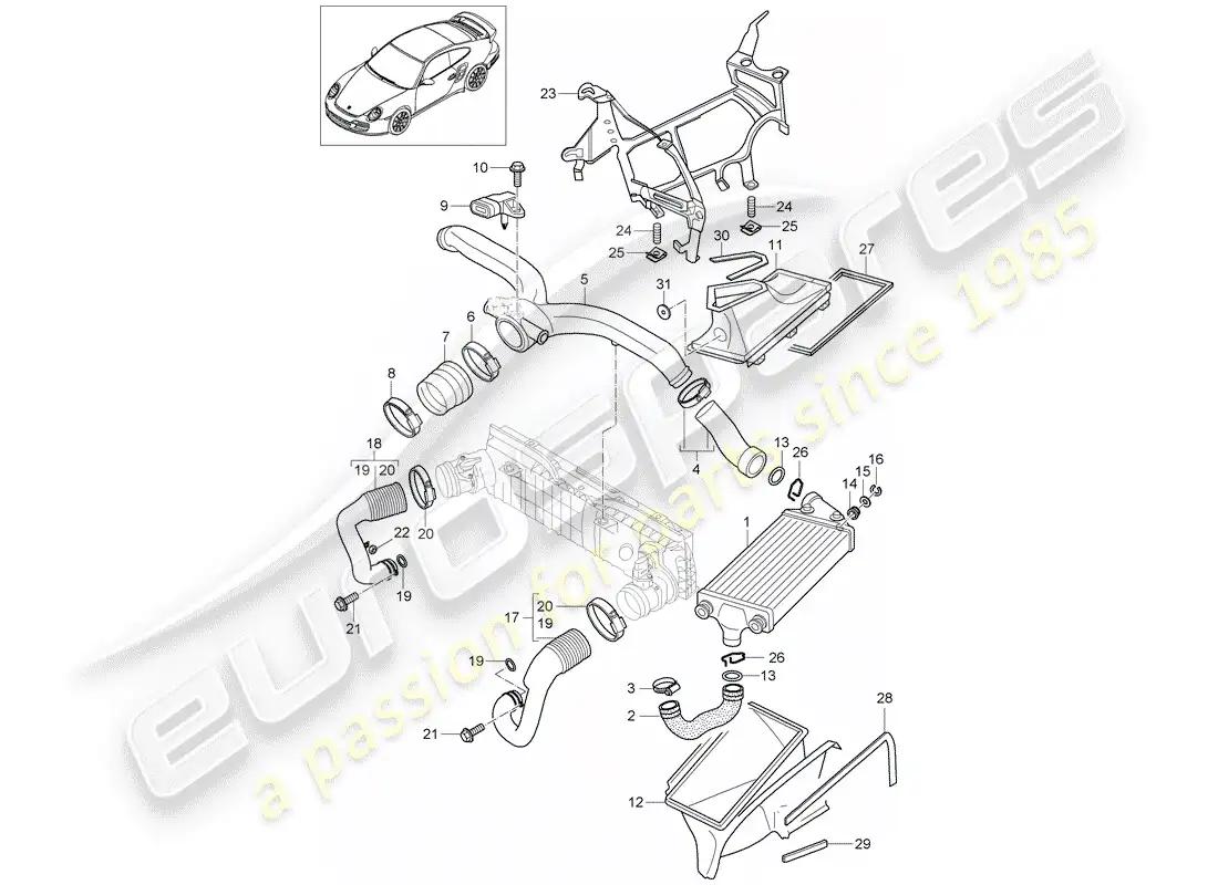 porsche 2013 (997-2 turbo / gt2 rs) turbocargación diagrama de piezas