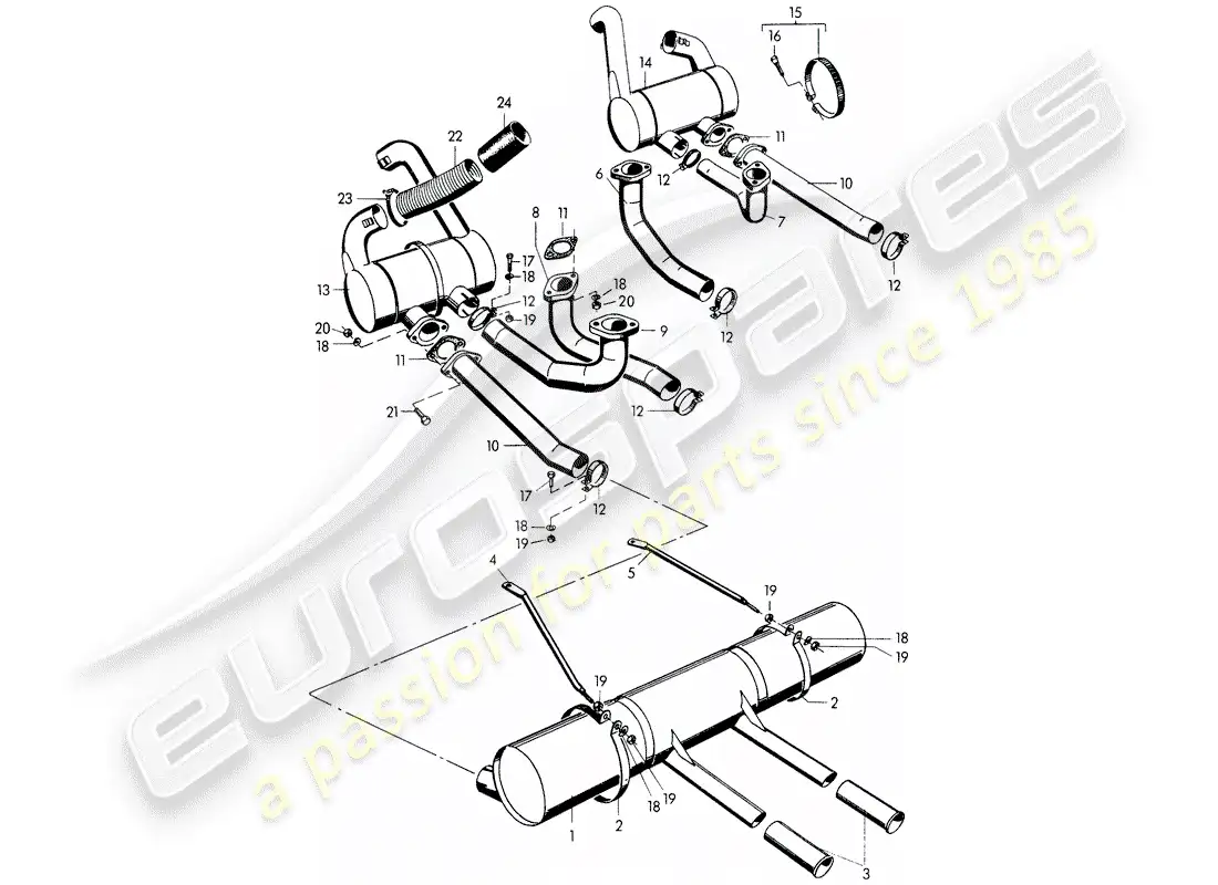 porsche 1950 (356/356a) sistema de escape - m 90 501 >> 91 000 diagrama de piezas