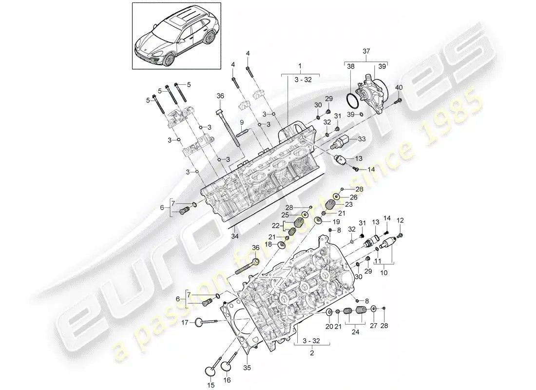 porsche 2013 (cayenne e2 92a) diagrama de piezas de la culata del cilindro