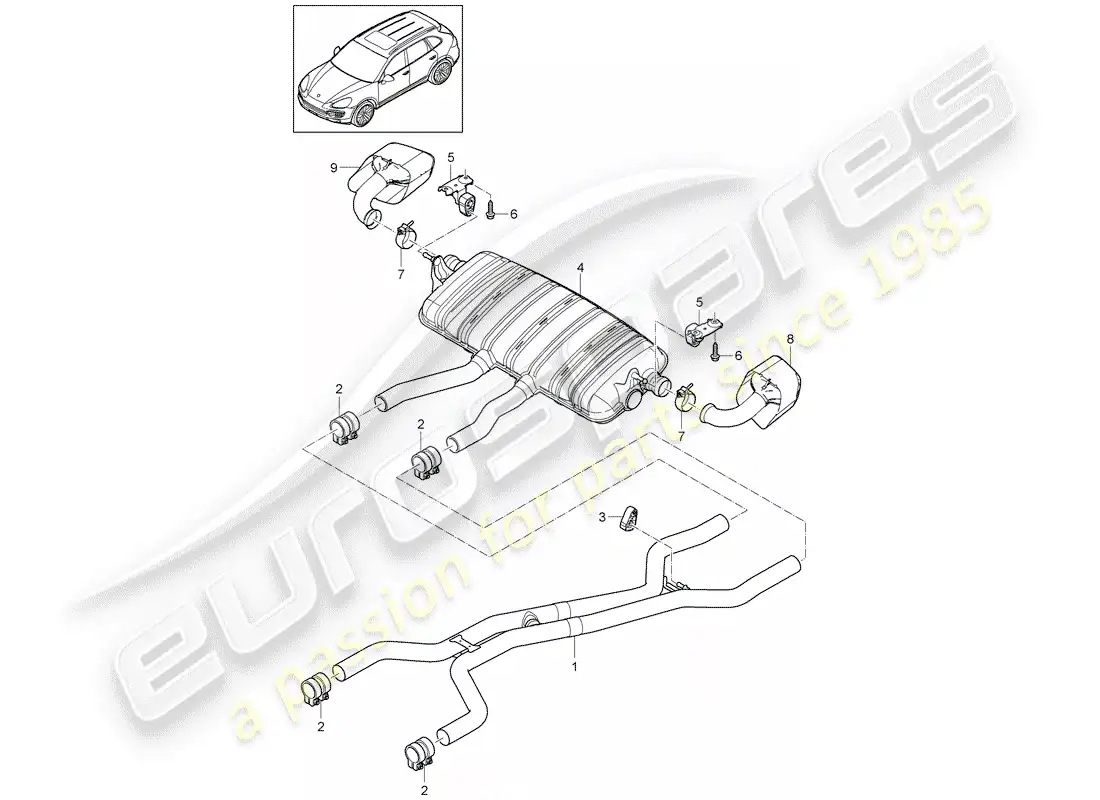 porsche 2012 (cayenne e2 92a) sistema de escape diagrama de piezas