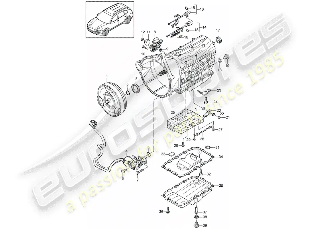 porsche 2012 (cayenne e2 92a) 8-speed caja de cambios automática diagrama de piezas