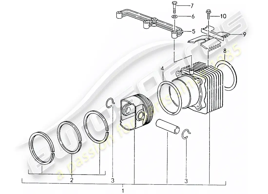 porsche 1996 (993) cilindro con pistones diagrama de piezas