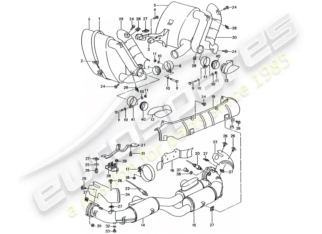 porsche 1996 (993) sistema de escape - silenciador - escape - catalizador diagrama de piezas