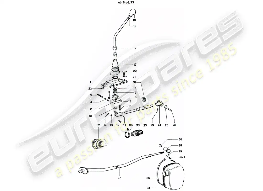 porsche 1972 (914) control de transmisión - d - mj 1973>> diagrama de piezas