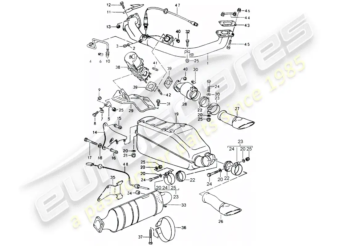porsche 1989 (964) sistema de escape diagrama de piezas
