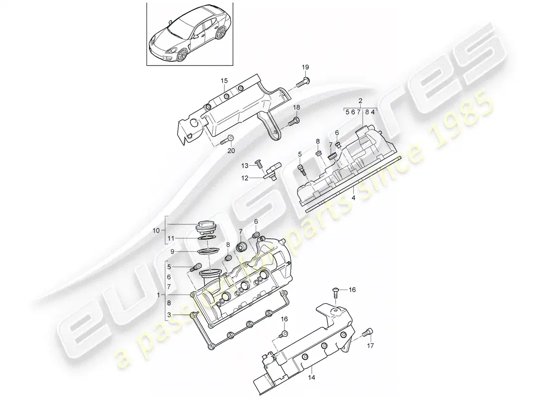 porsche 2013 (panamera 970) valve cover diagrama de piezas